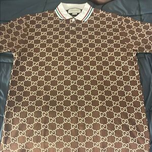 Gucci Brown Monogram Polo Shirt sz L.